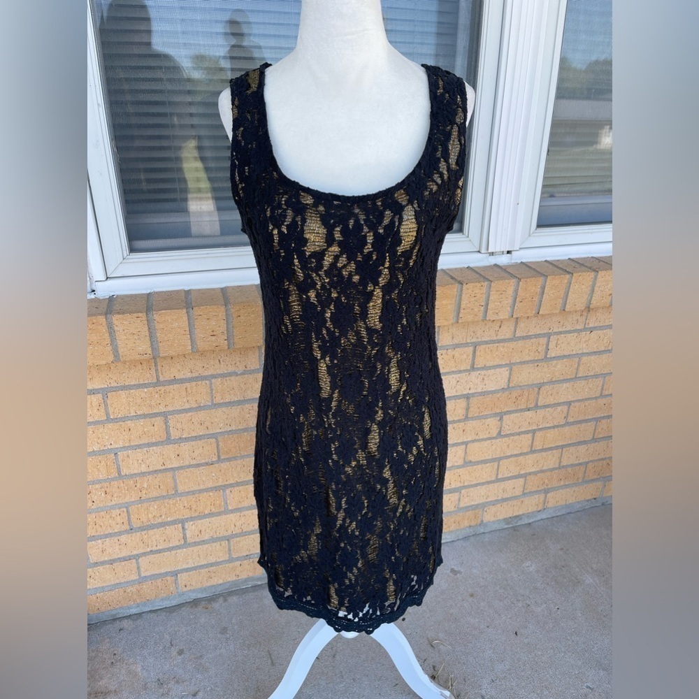 Miss Me Gold & Black Sleeveless midi Y2K Witchy Goth dress Size Medium